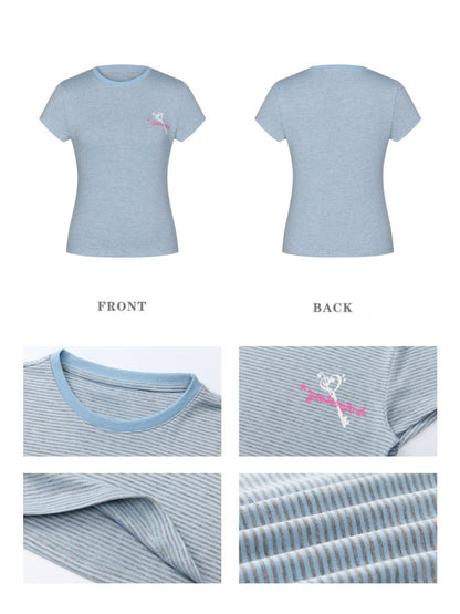 Multi-Colored Short Sleeve Slim Polka Dot Stripe T-Shirt【s0000016816】