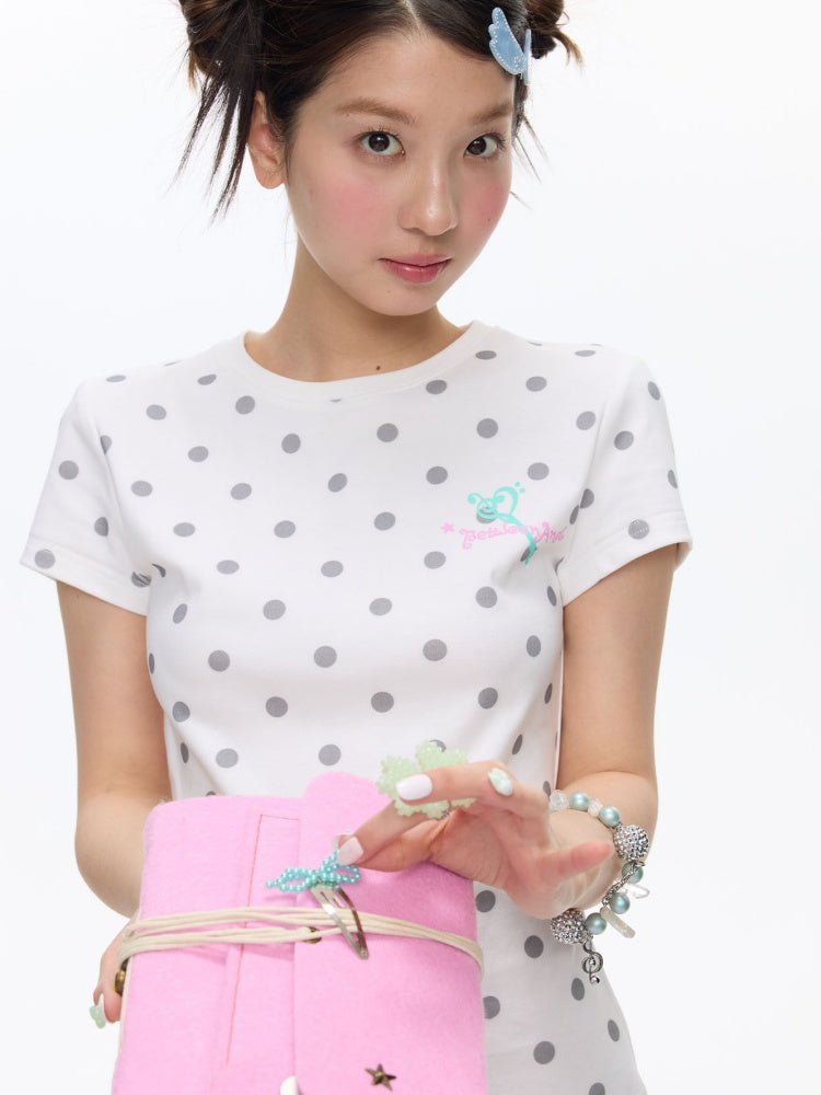Multi-Colored Short Sleeve Slim Polka Dot Stripe T-Shirt【s0000016816】