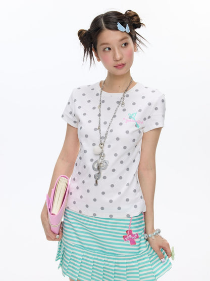 Multi-Colored Short Sleeve Slim Polka Dot Stripe T-Shirt【s0000016816】
