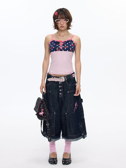 Cherry Polka Dot Suspender Striped Camisole【s0000016817】