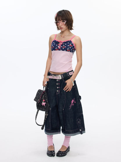 Cherry Polka Dot Suspender Striped Camisole【s0000016817】