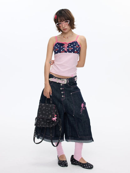 Cherry Polka Dot Suspender Striped Camisole【s0000016817】