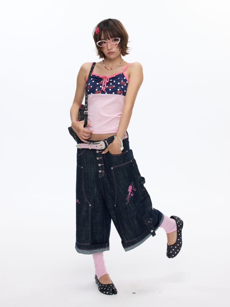 Cherry Polka Dot Suspender Striped Camisole【s0000016817】