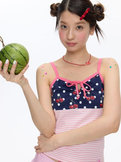 Cherry Polka Dot Suspender Striped Camisole【s0000016817】