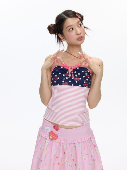 Cherry Polka Dot Suspender Striped Camisole【s0000016817】