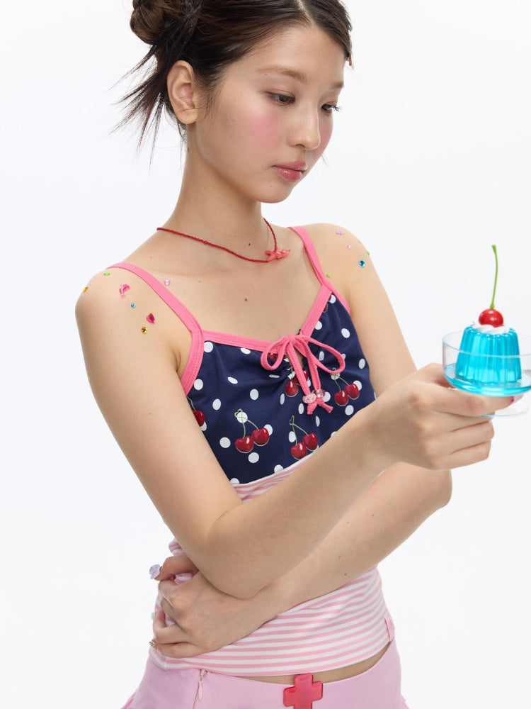 Cherry Polka Dot Suspender Striped Camisole【s0000016817】