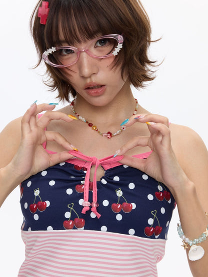 Cherry Polka Dot Suspender Striped Camisole【s0000016817】