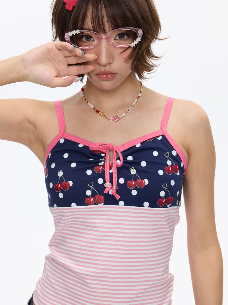 Cherry Polka Dot Suspender Striped Camisole【s0000016817】