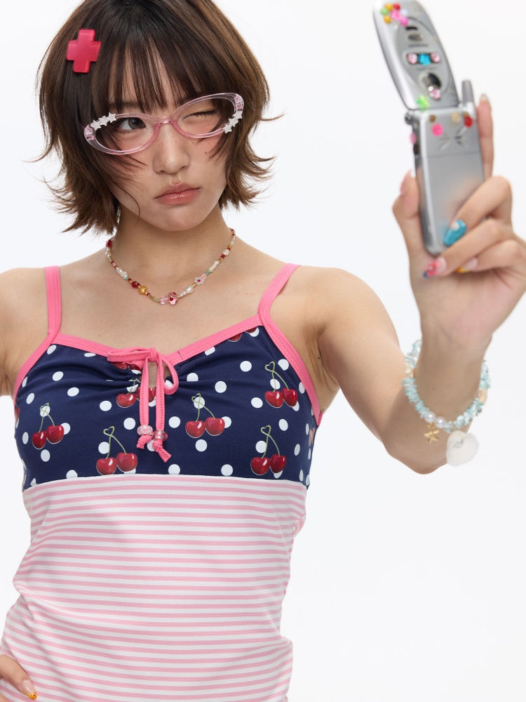 Cherry Polka Dot Suspender Striped Camisole【s0000016817】