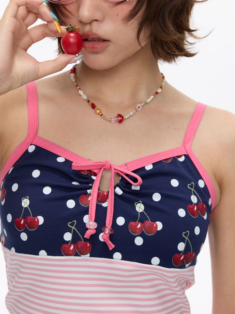 Cherry Polka Dot Suspender Striped Camisole【s0000016817】