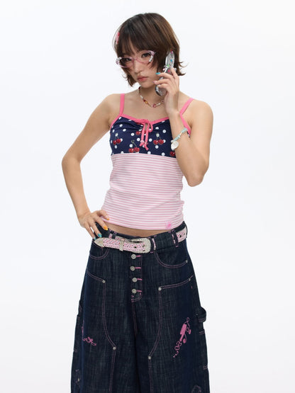 Cherry Polka Dot Suspender Striped Camisole【s0000016817】