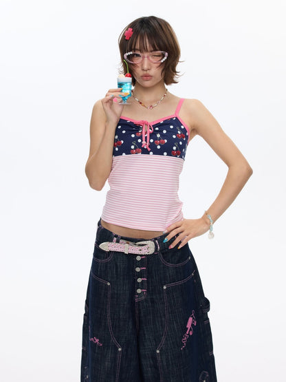 Cherry Polka Dot Suspender Striped Camisole【s0000016817】