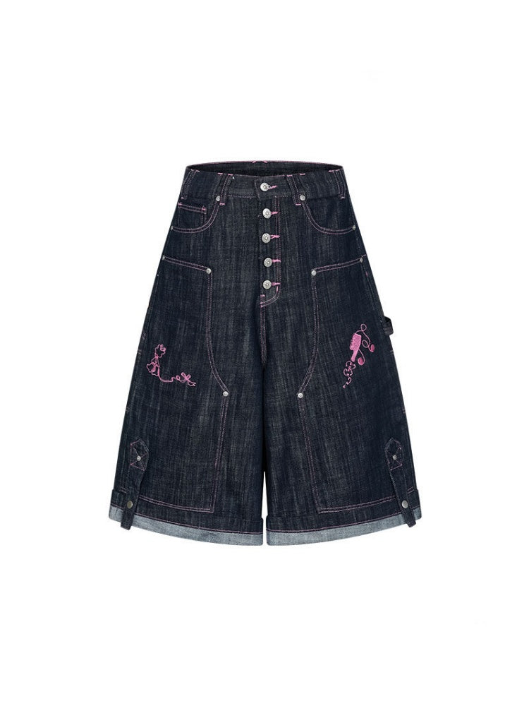 Pink Stitching Retro Cow Texture Denim Cropped Pants【s0000016818】