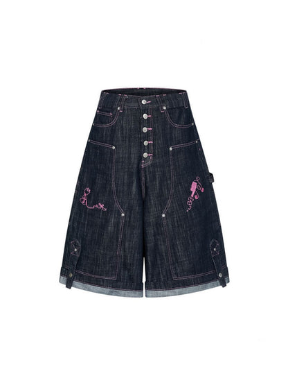Pink Stitching Retro Cow Texture Denim Cropped Pants【s0000016818】