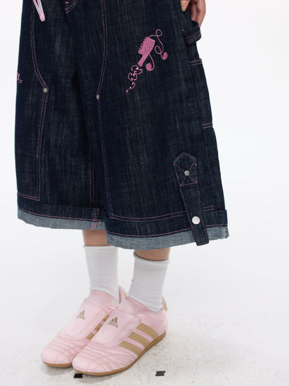 Pink Stitching Retro Cow Texture Denim Cropped Pants【s0000016818】