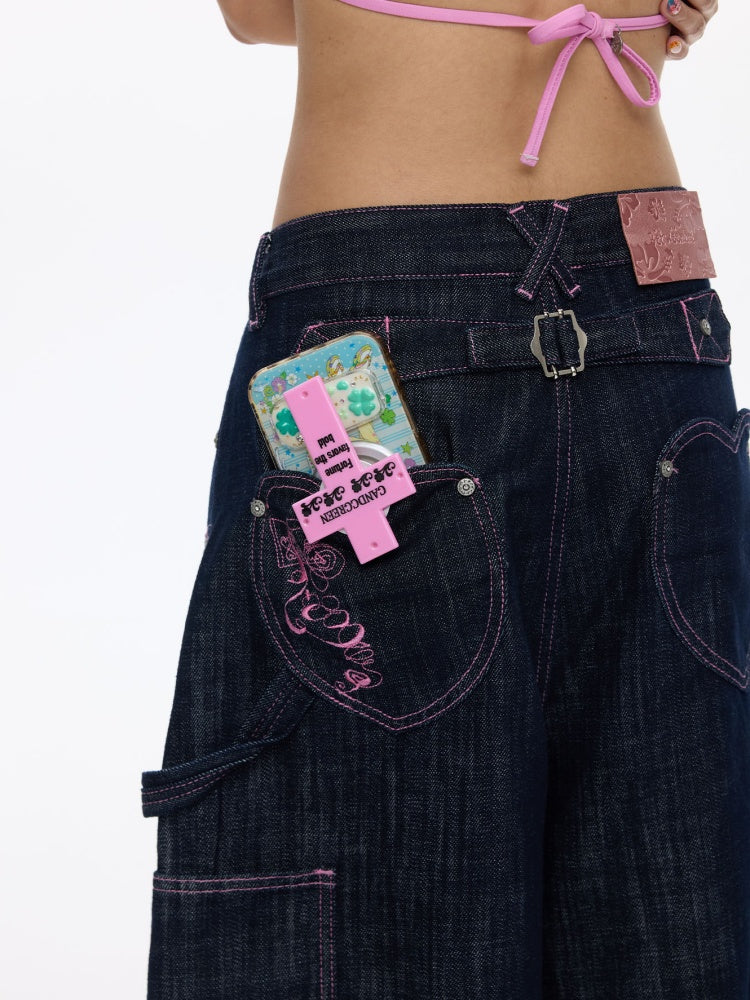 Pink Stitching Retro Cow Texture Denim Cropped Pants【s0000016818】