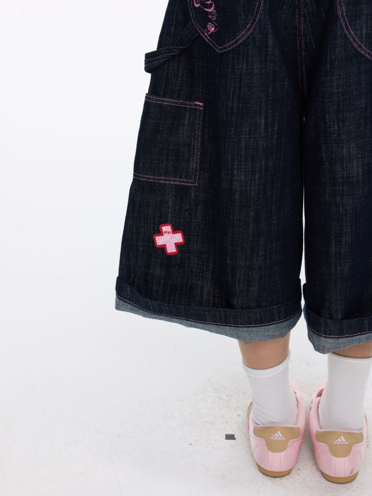 Pink Stitching Retro Cow Texture Denim Cropped Pants【s0000016818】