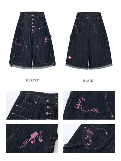 Pink Stitching Retro Cow Texture Denim Cropped Pants【s0000016818】