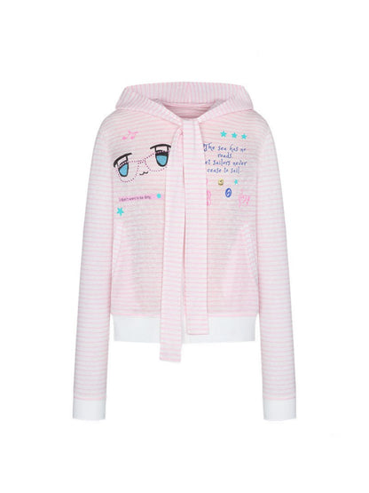 Pink Striped Sunscreen Thin Asian Cute Expression Shirt【s0000016819】
