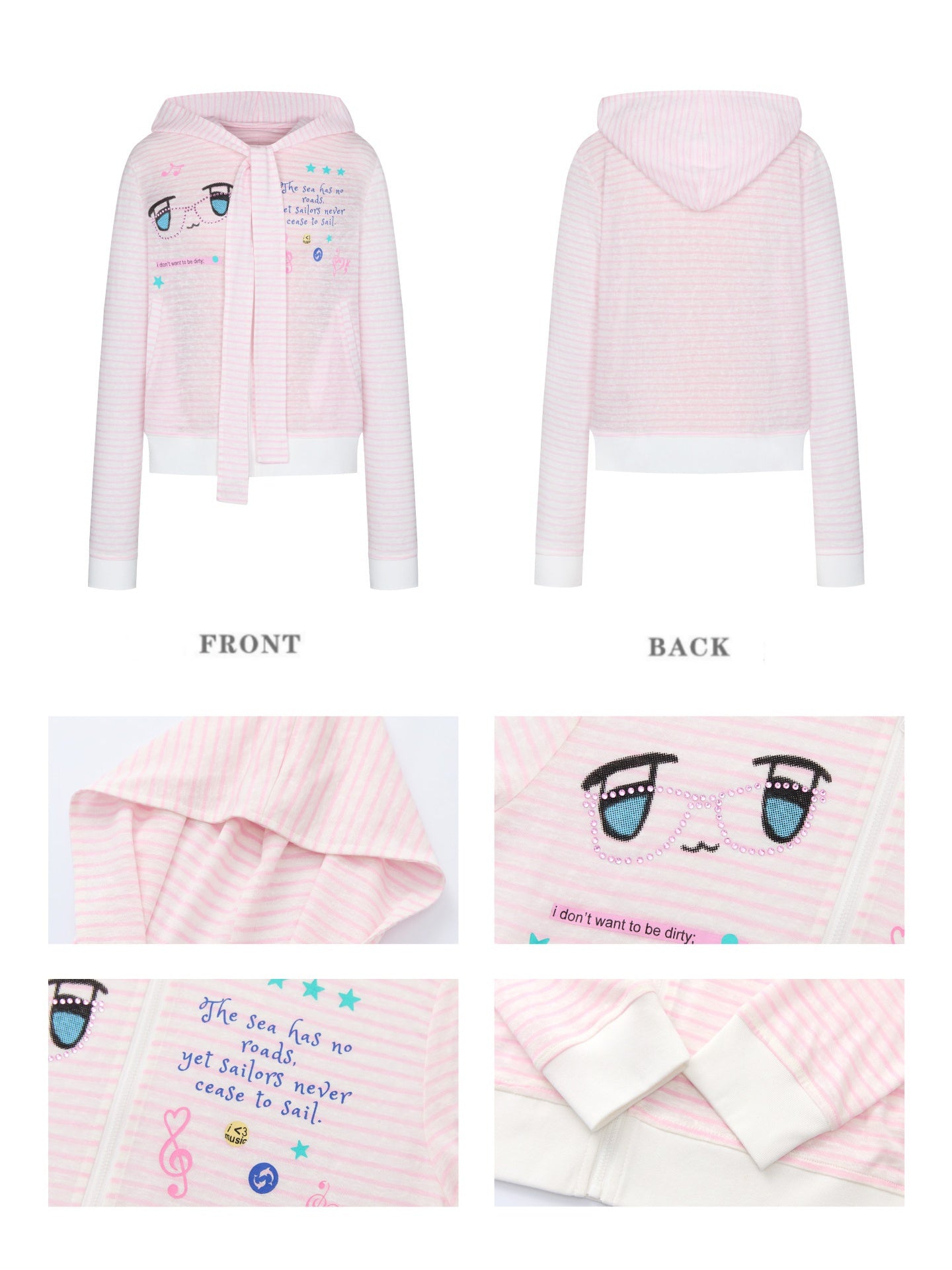 Pink Striped Sunscreen Thin Asian Cute Expression Shirt【s0000016819】