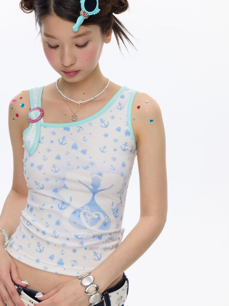 Seahorse Full Print Ring Buckle Tank Top【s0000016820】