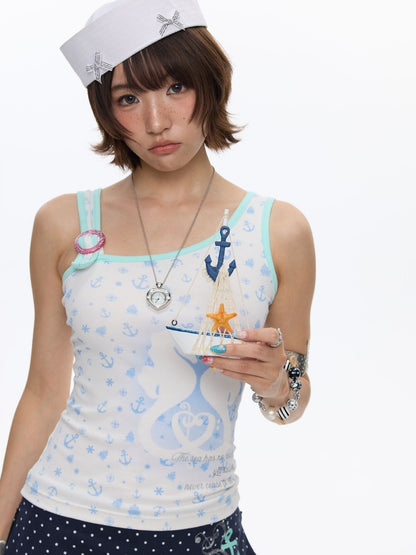 Seahorse Full Print Ring Buckle Tank Top【s0000016820】