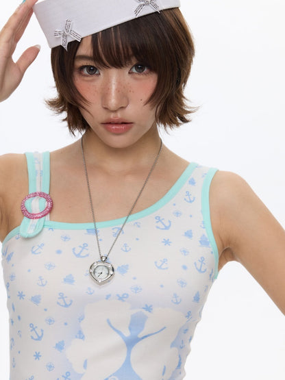 Seahorse Full Print Ring Buckle Tank Top【s0000016820】