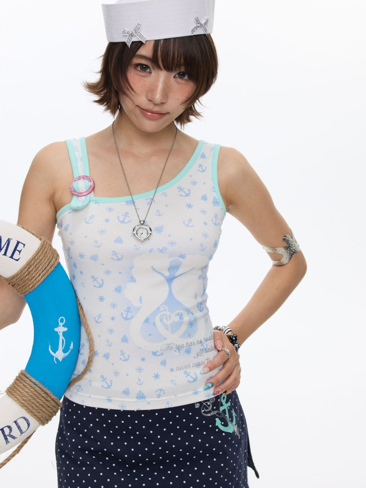 Seahorse Full Print Ring Buckle Tank Top【s0000016820】