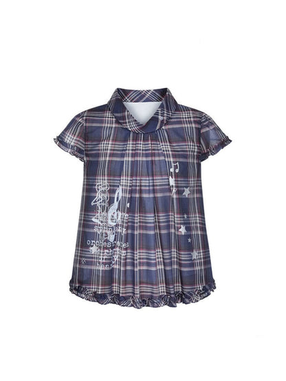Notes Of Memory Vintage Style Ruffled Sleeves Plaid Shirt【s0000016822】
