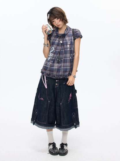 Notes Of Memory Vintage Style Ruffled Sleeves Plaid Shirt【s0000016822】