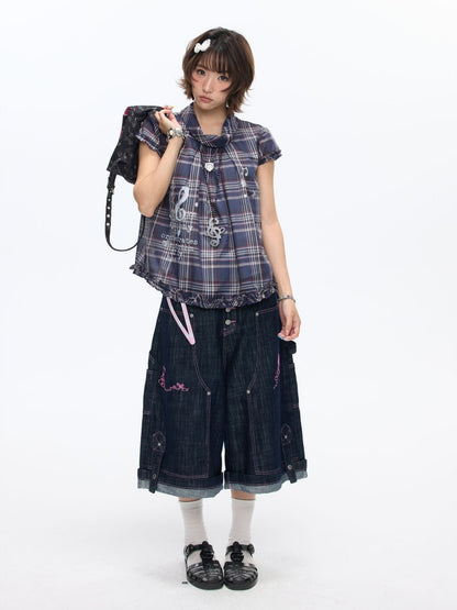 Notes Of Memory Vintage Style Ruffled Sleeves Plaid Shirt【s0000016822】