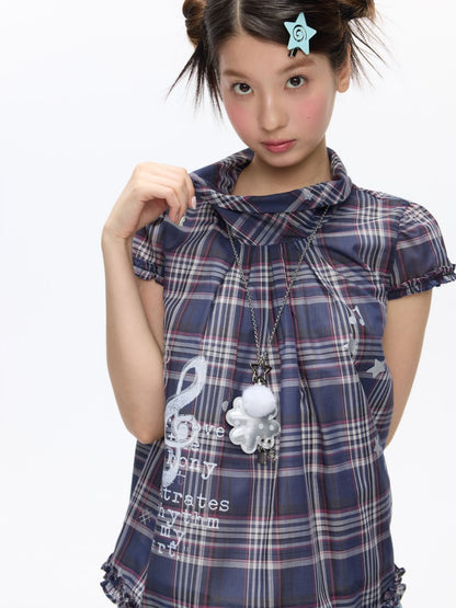 Notes Of Memory Vintage Style Ruffled Sleeves Plaid Shirt【s0000016822】
