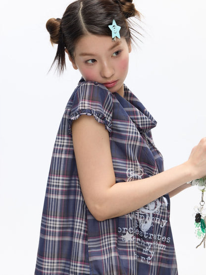 Notes Of Memory Vintage Style Ruffled Sleeves Plaid Shirt【s0000016822】