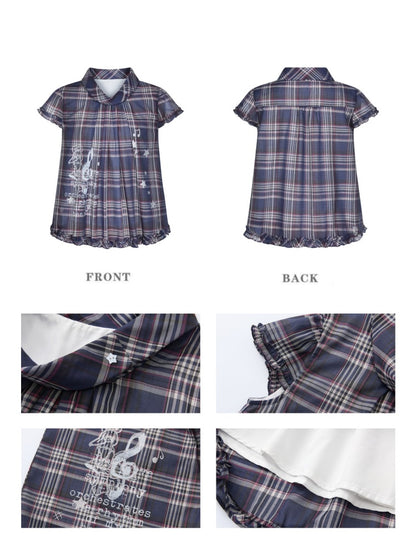 Notes Of Memory Vintage Style Ruffled Sleeves Plaid Shirt【s0000016822】
