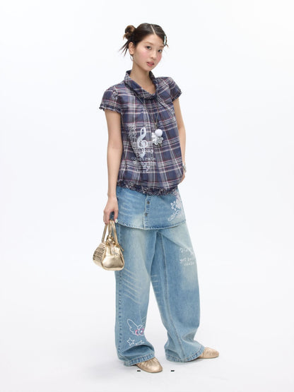 Notes Of Memory Vintage Style Ruffled Sleeves Plaid Shirt【s0000016822】