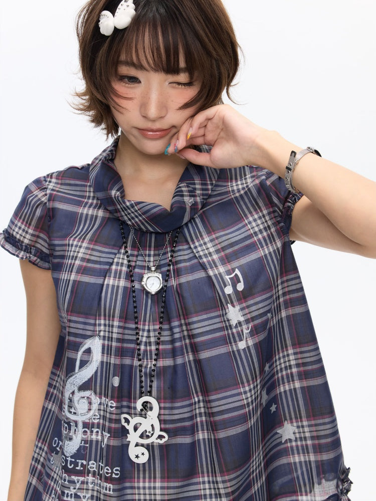 Notes Of Memory Vintage Style Ruffled Sleeves Plaid Shirt【s0000016822】