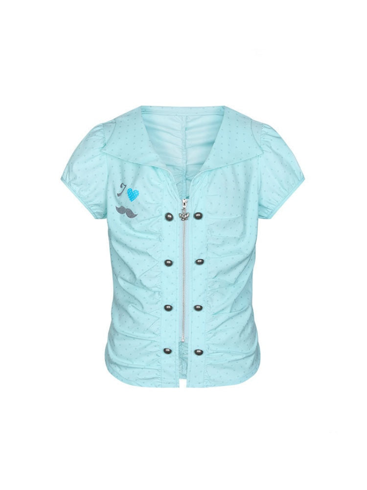 Flower Bud Polka Dot Waist Cinching Shirt【s0000016823】