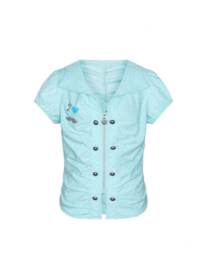 Flower Bud Polka Dot Waist Cinching Shirt【s0000016823】