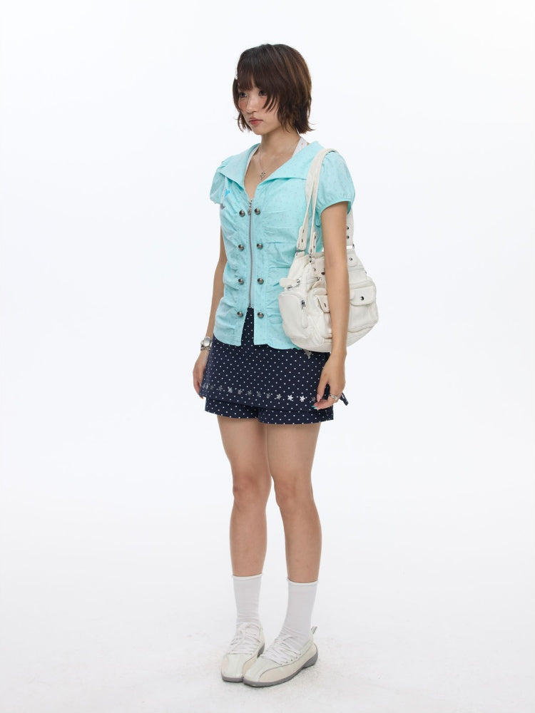 Flower Bud Polka Dot Waist Cinching Shirt【s0000016823】