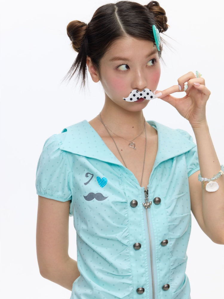 Flower Bud Polka Dot Waist Cinching Shirt【s0000016823】