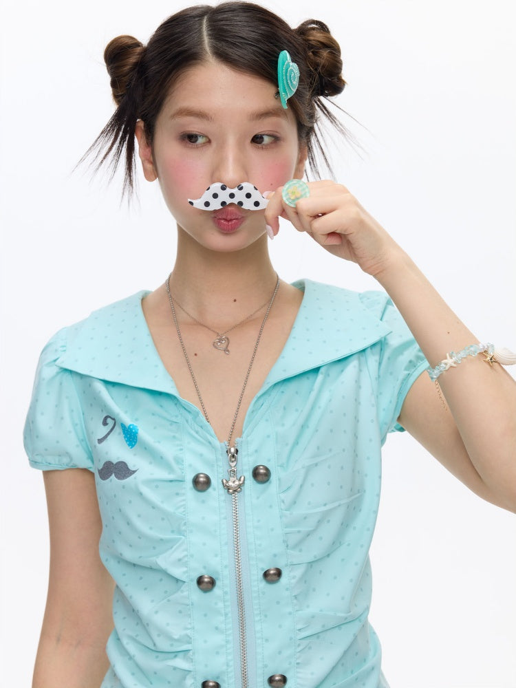 Flower Bud Polka Dot Waist Cinching Shirt【s0000016823】