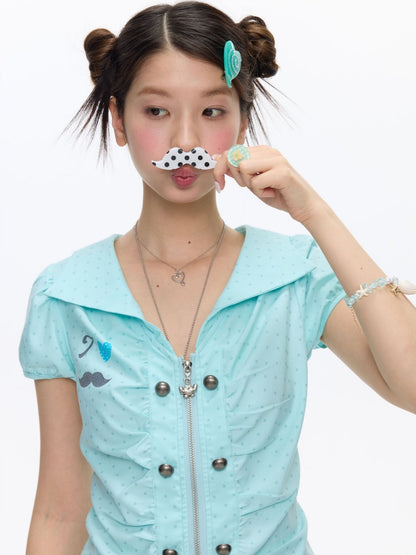 Flower Bud Polka Dot Waist Cinching Shirt【s0000016823】