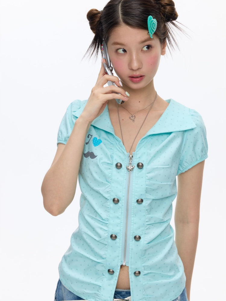 Flower Bud Polka Dot Waist Cinching Shirt【s0000016823】