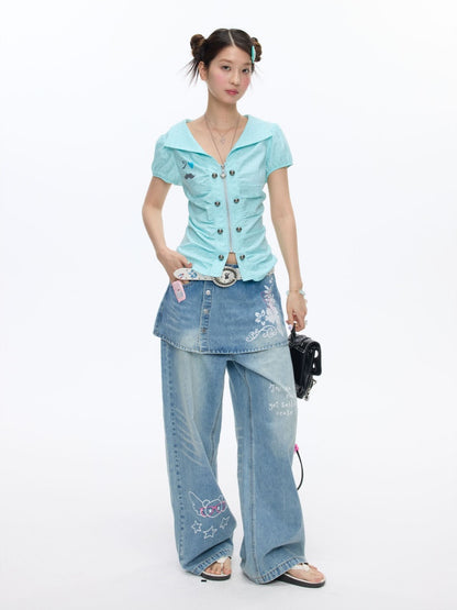 Flower Bud Polka Dot Waist Cinching Shirt【s0000016823】