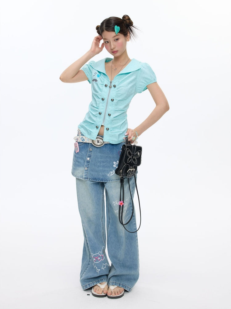 Flower Bud Polka Dot Waist Cinching Shirt【s0000016823】
