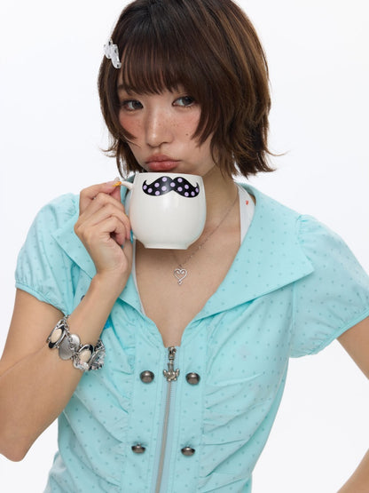 Flower Bud Polka Dot Waist Cinching Shirt【s0000016823】