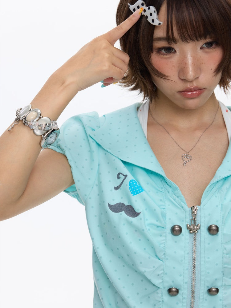Flower Bud Polka Dot Waist Cinching Shirt【s0000016823】
