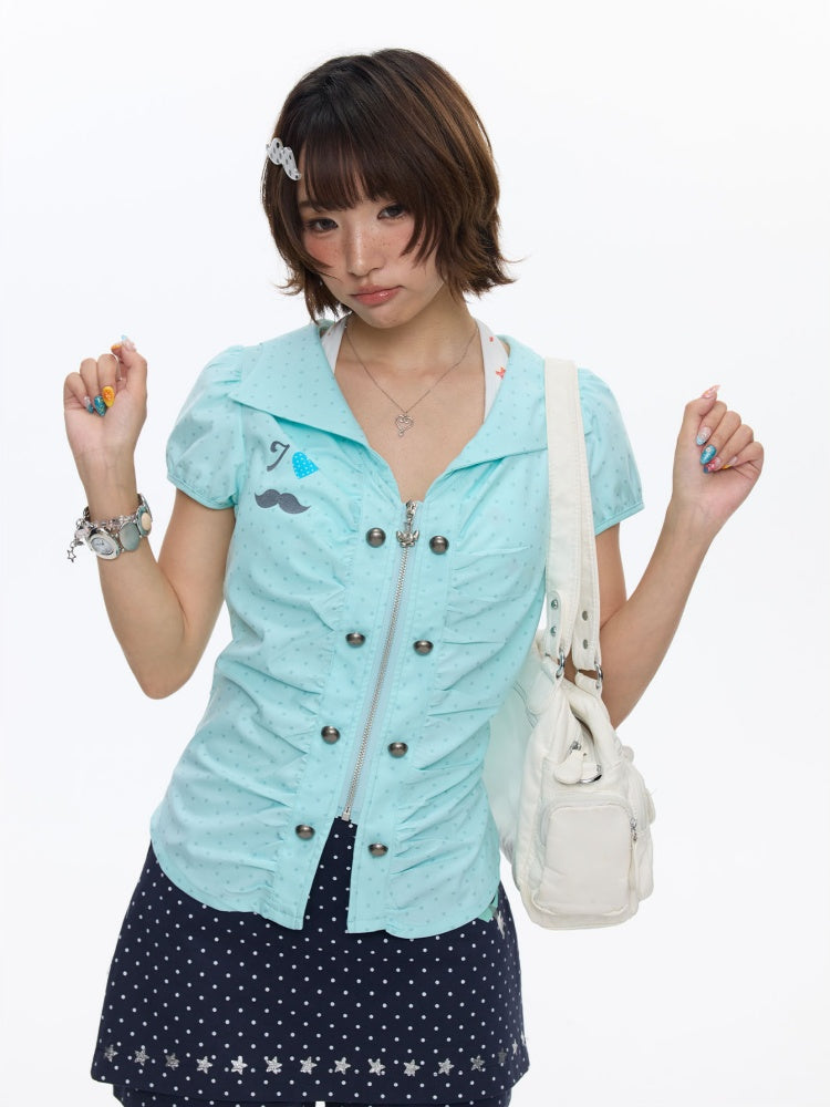 Flower Bud Polka Dot Waist Cinching Shirt【s0000016823】