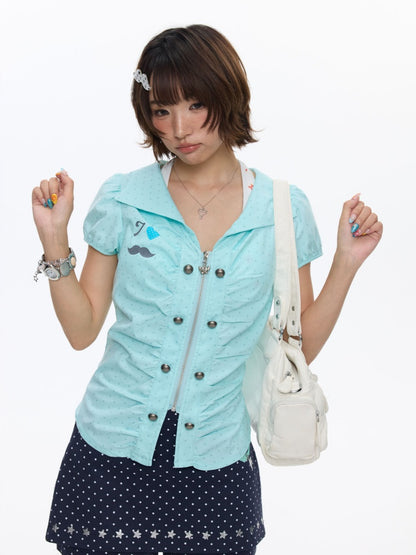 Flower Bud Polka Dot Waist Cinching Shirt【s0000016823】