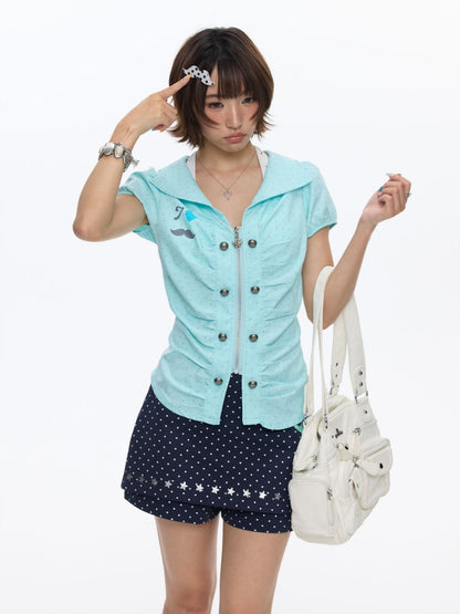 Flower Bud Polka Dot Waist Cinching Shirt【s0000016823】